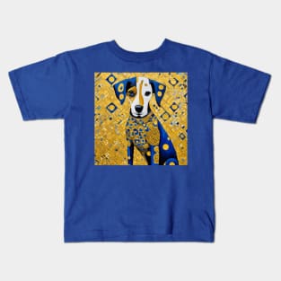 Gustav Klimt Style Dog with Blue and Gold Geometric Patterns Kids T-Shirt